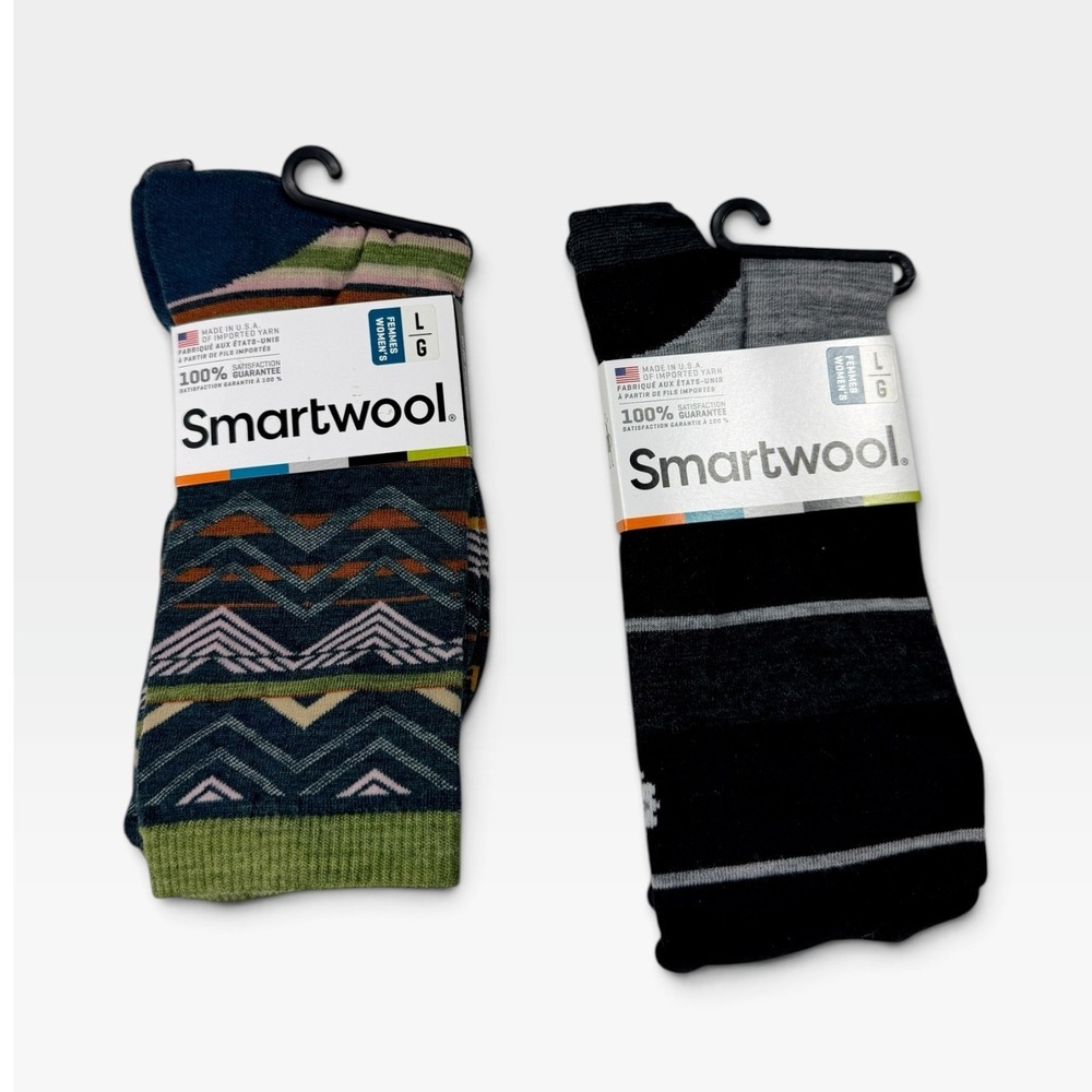 Smartwool Crew Socks Ripple Creek Dazed Dandelion Womens L Multi 2Pk NEW LOT 2